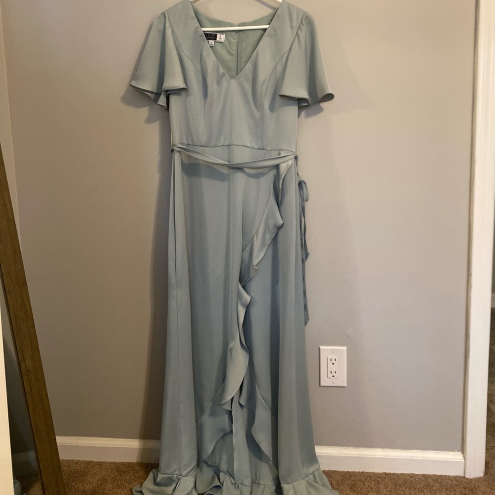 David’s Bridal bridesmaid dress. High Low Flutter style.